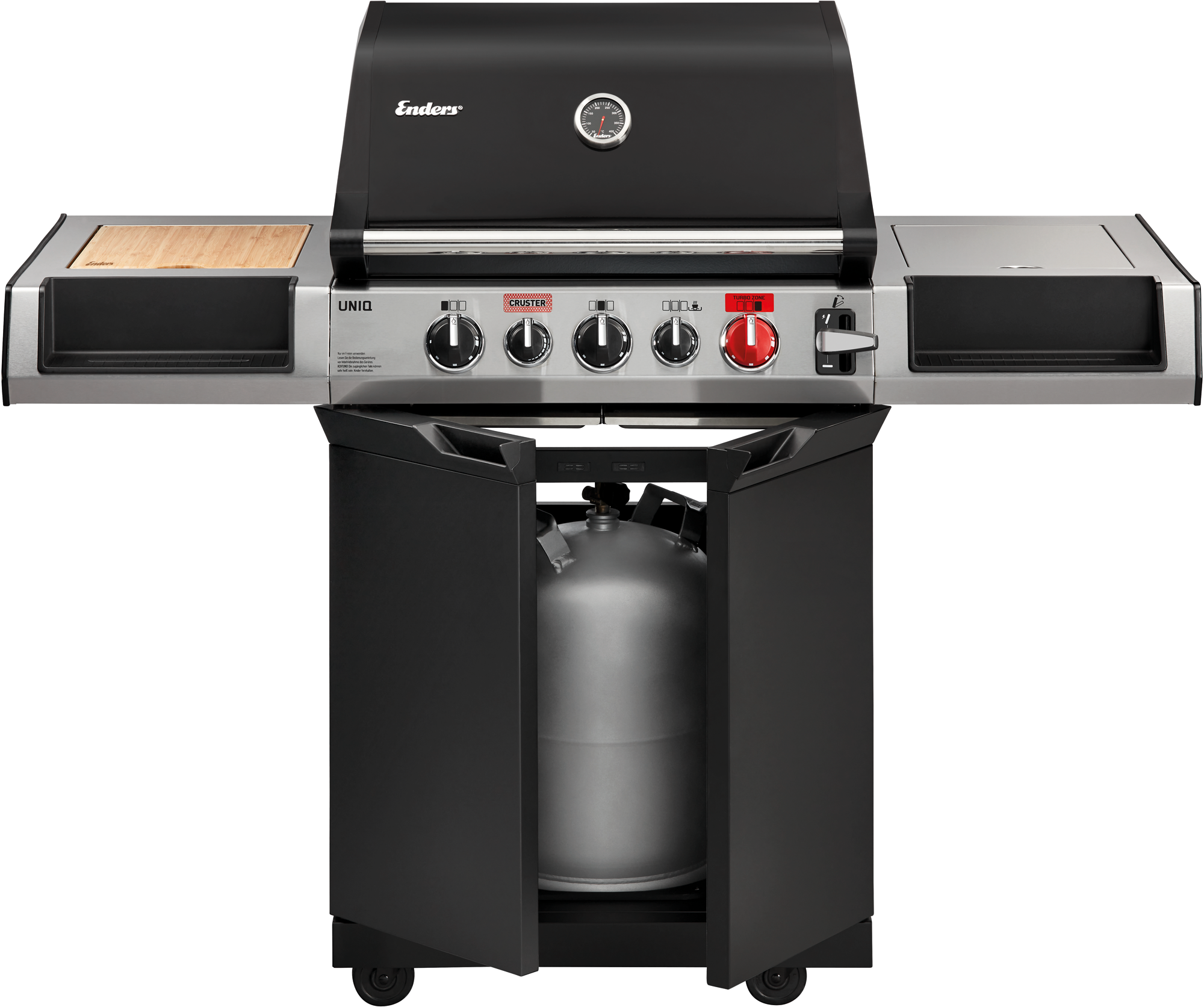 Gassgrill Uniq 3 IK Cruster forfra med åpen hette