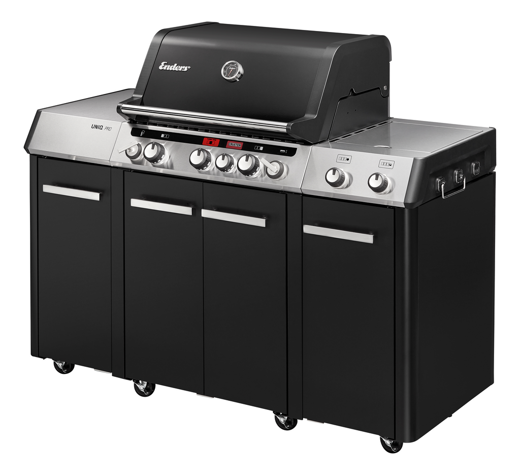 Gassgrill Uniq Pro 3 IK Kitchen Cruster forfra med åpnet lokk
