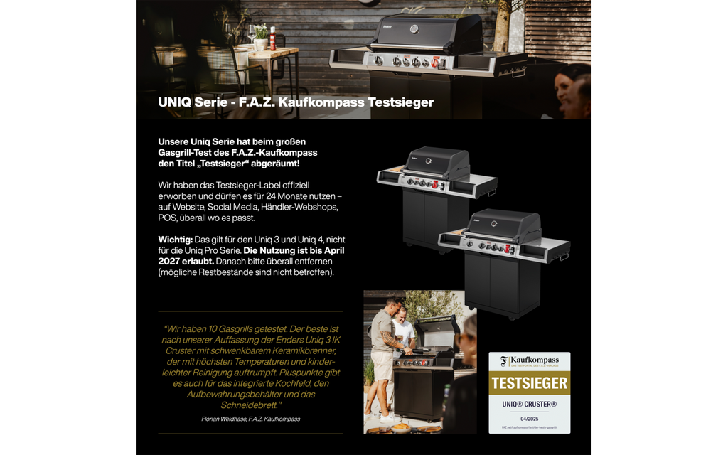 Nærbilde av siderkokker og termometer på Gassgrill Uniq Pro 3 IK Kitchen Cruster
