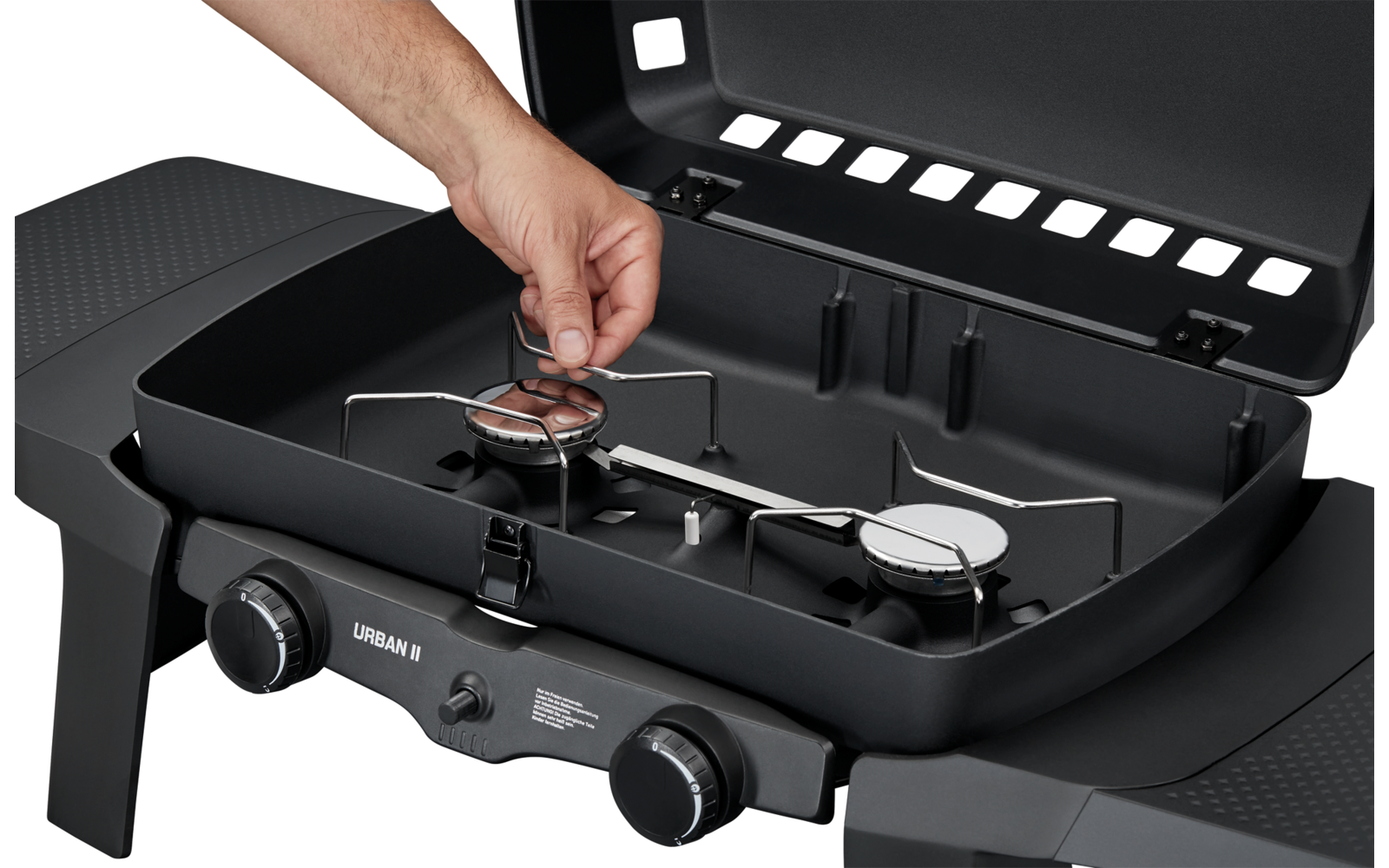 Sideprofil av Gassgrill Urban II bordmodell 50 mbar 12 kg
