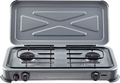 Gasskoker 2-bluss 2x 2200 W med vindskjerm grå for campingmatlaging