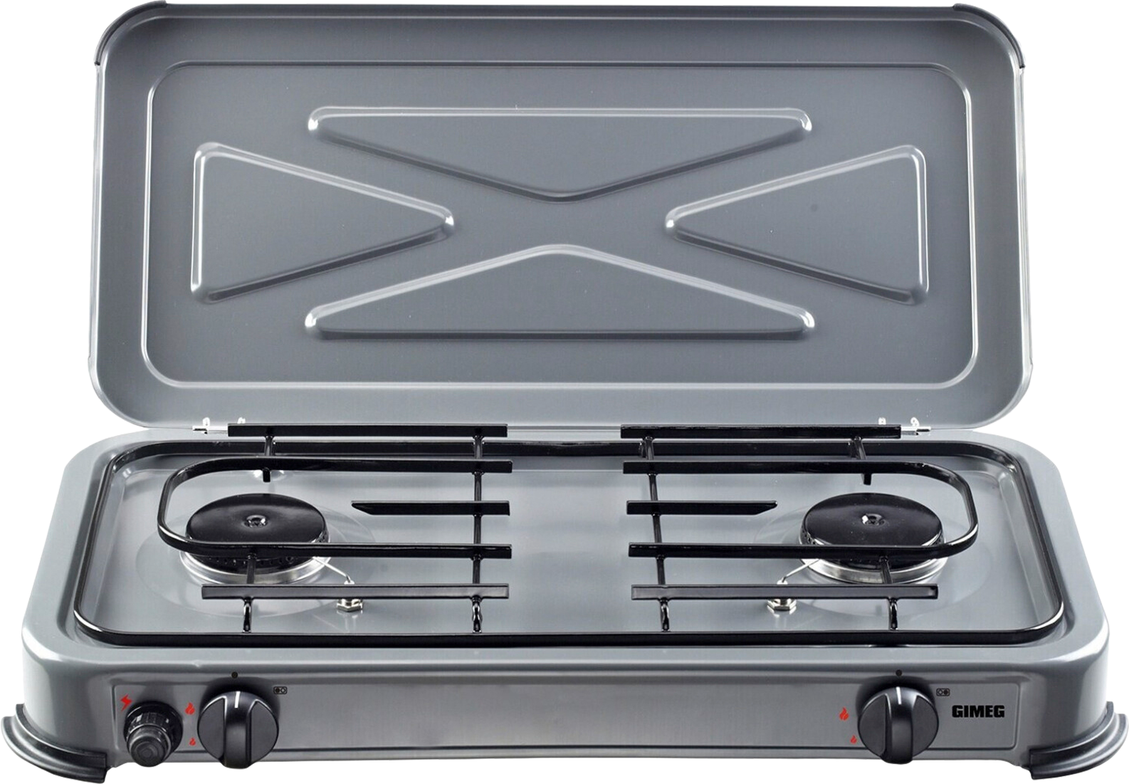 Gasskoker 2-bluss 2x 2200 W med vindskjerm grå for campingmatlaging