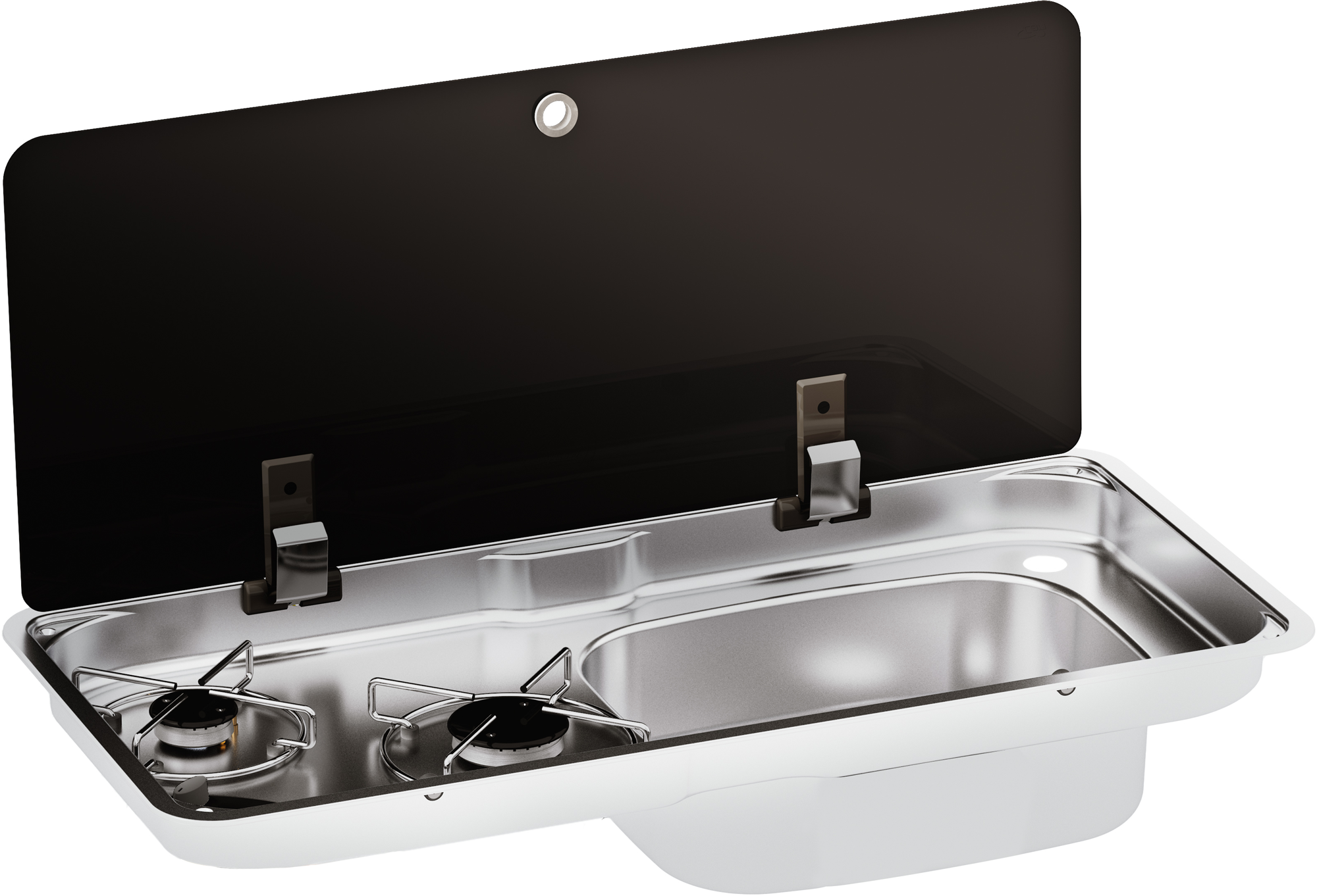 Gasskoker 2-bluss med vask FL1765 2,70 kW glasslokk fra Can sett forfra