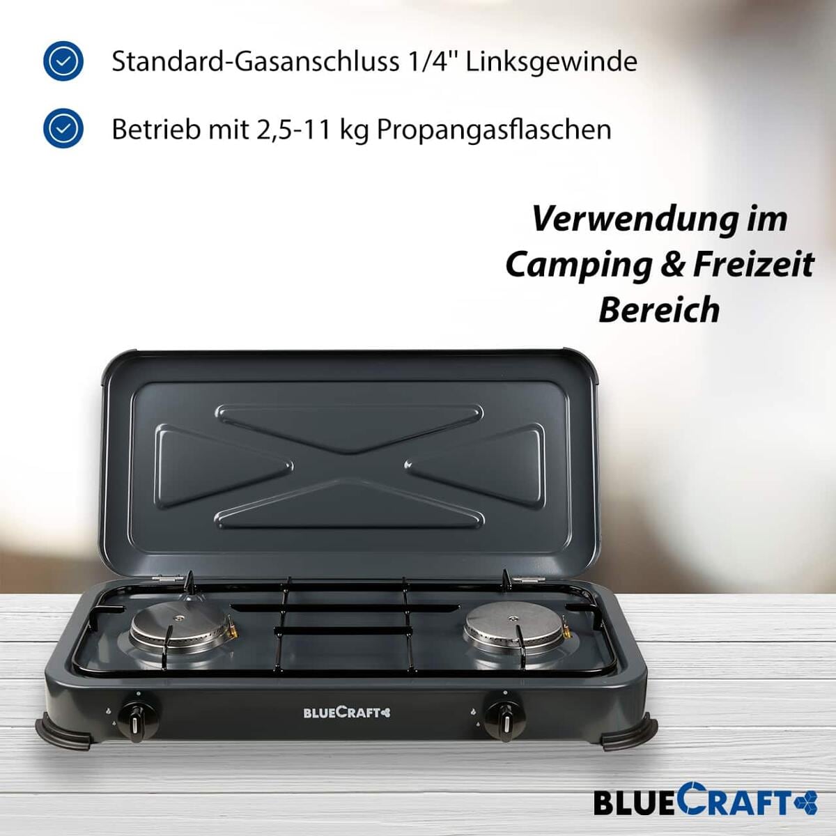 Nærbilde av emaljert kokegrill på Gasskoker 2-brenner 4,4 kW med tennsikring 60 cm - BlueCraft