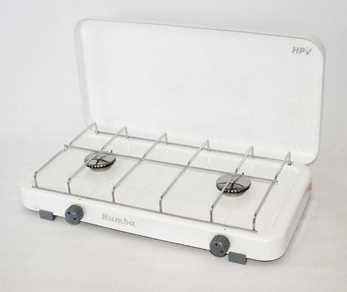 Gasskoker 2-brenner Rumba med regulerbare brennere 3,2 kW baksiden