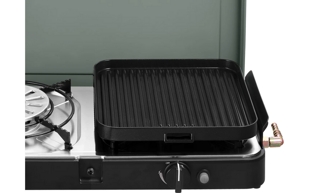 Gasskoker 2 Cook 3 Pro Deluxe 2-bluss 30 mbar montert med grillplater