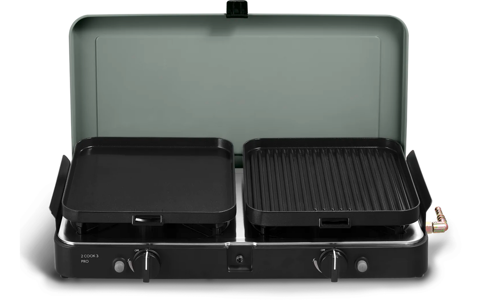 Nærbilde av GreenGrill-keramikkbelegg på Gasskoker 2 Cook 3 Pro Deluxe 2-bluss 30 mbar