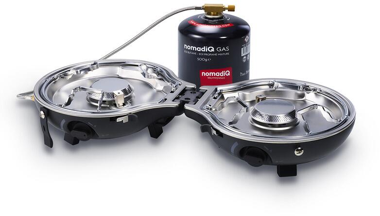 Gasskoker bærbar 2-bluss 4400 W 2,9 kg svart - NomadiQ forfra