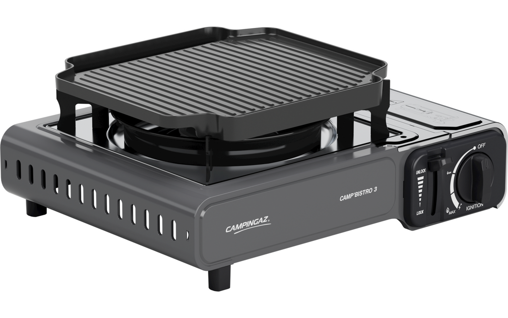 Gasskoker Camp'Bistro 3 med grillplate bakside