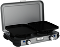 Gasskoker Camping Kitchen 2 Grill & Go forfra med åpnet lokk