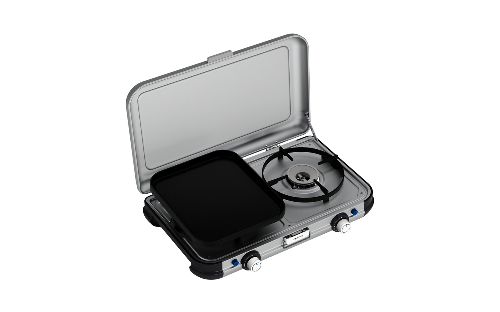 Gasskoker Camping Kitchen 2 Grill & Go montert og i bruk ute