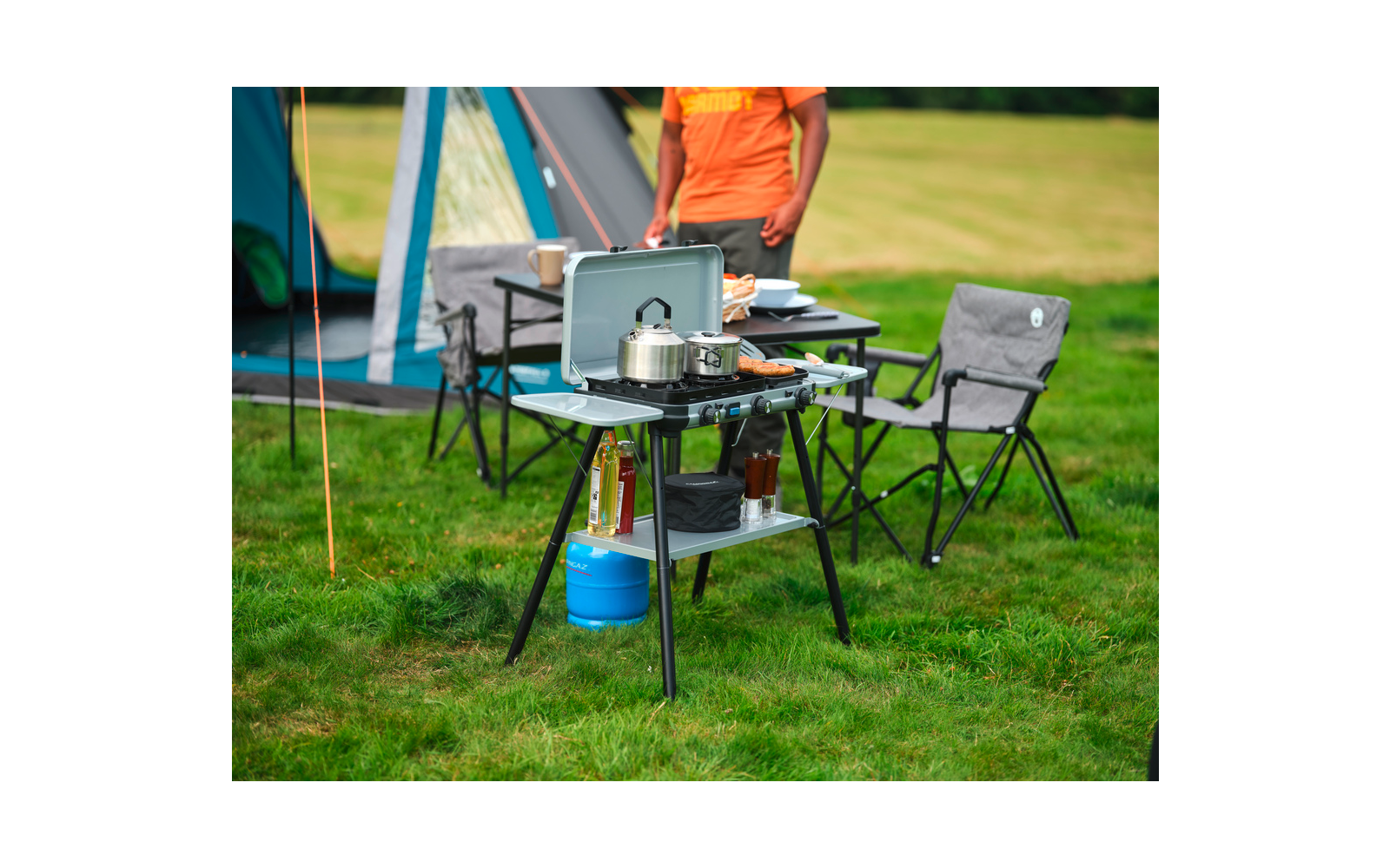 Detaljbilde av kokebrennere på Gasskoker Camping Kitchen 2 Multi Cook Plus