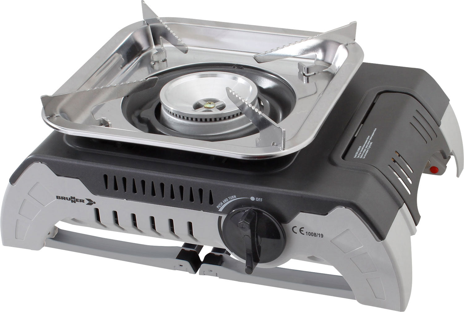 Gasskoker Devil 450 2,4 kW med rustfritt stål fra Brunner sett forfra
