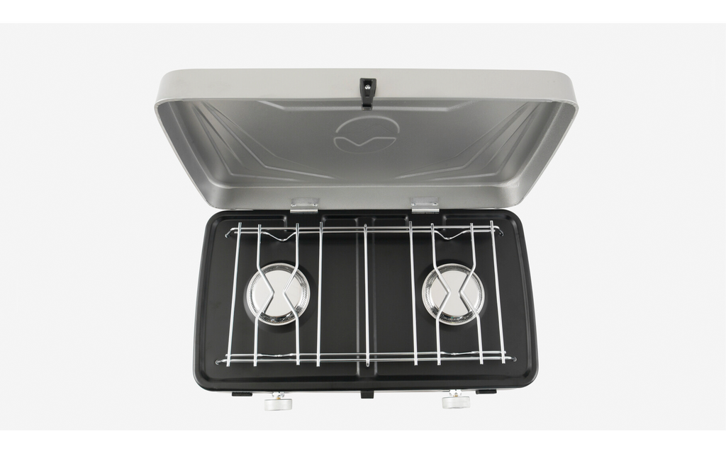 Gasskoker Mauna Duo 2-bluss 6000 W rustfritt stål bakside
