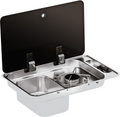 Gasskoker med vask 1-bluss glasslokk piezotenning - CAN for campingbruk