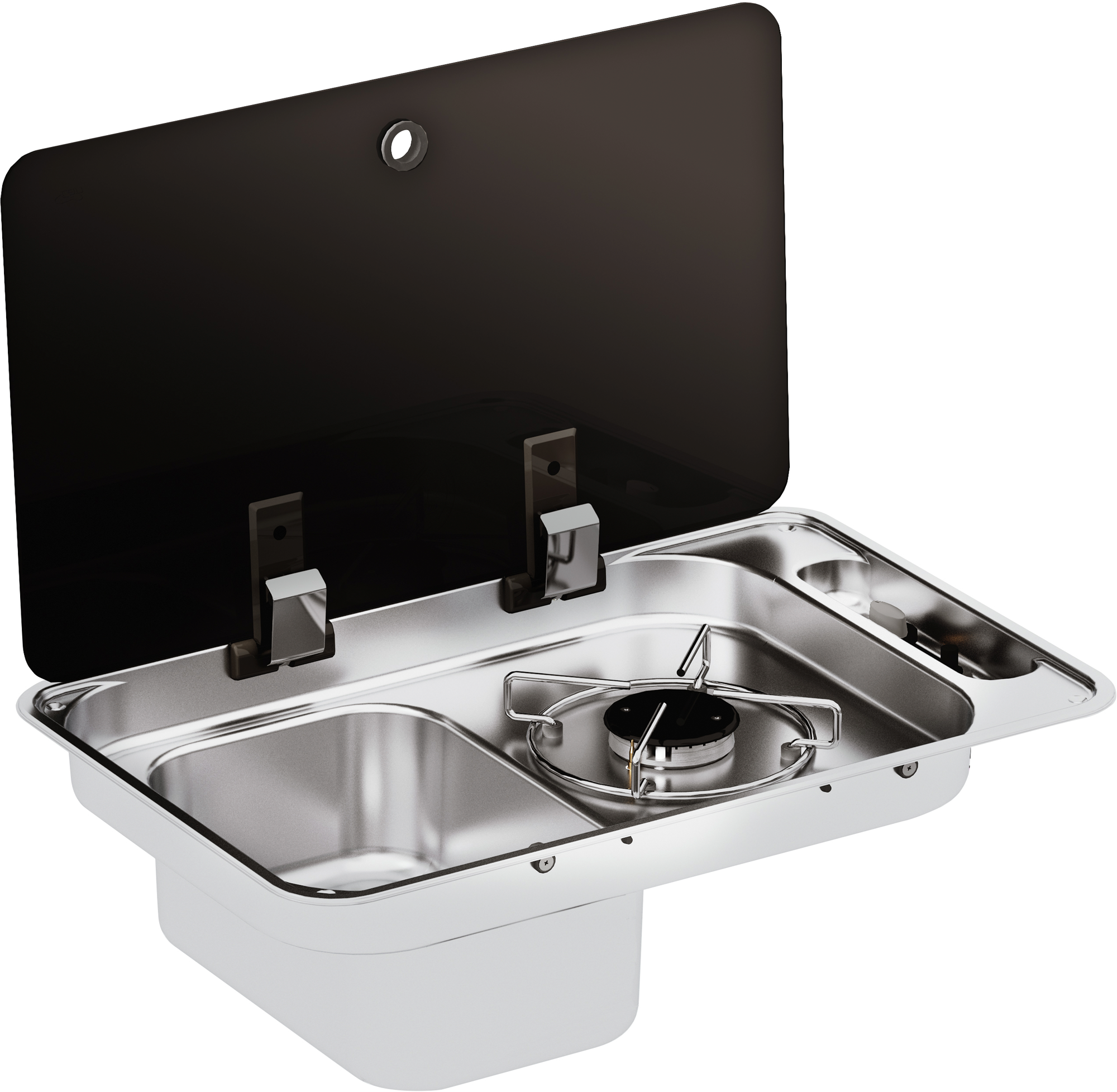 Gasskoker med vask 1-bluss glasslokk piezotenning - CAN for campingbruk