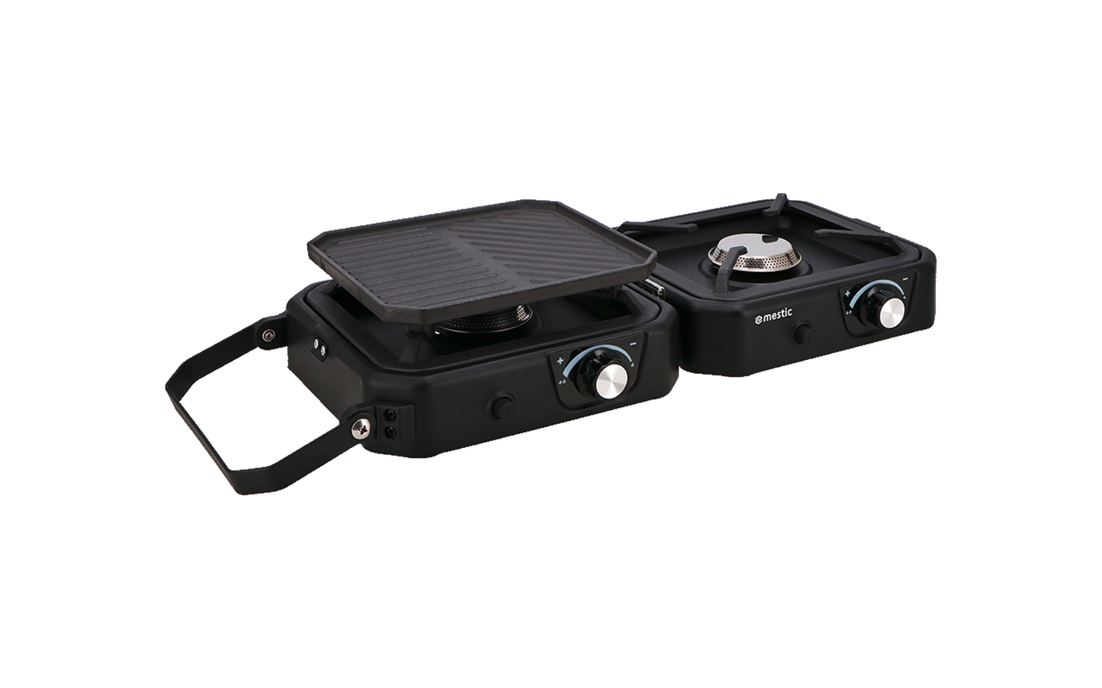Bakside av Gasskoker MGC-150 2-brenner 2x 1800 W med grillplate