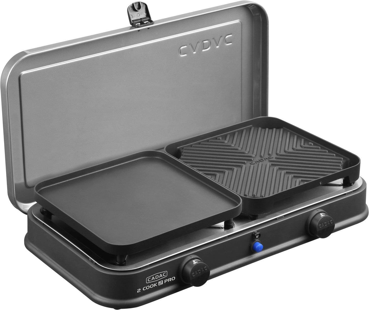 Gasskoker og grill 2-bluss med grillplater 50 mbar - Cadac 2 Cook 2 Pro Deluxe forfra