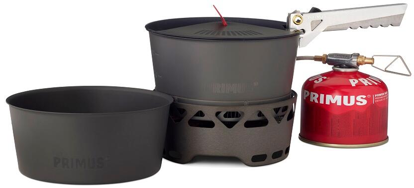 Bakside av Gasskoker-sett PrimeTech 2 x 2.3L med integrert brenner