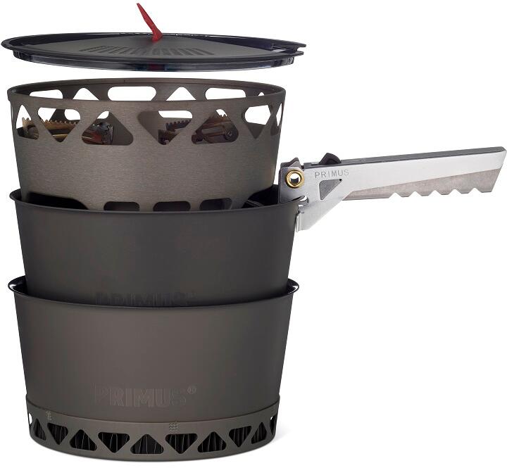 Gasskoker-sett PrimeTech 2 x 2.3L forfra med vindskjerm