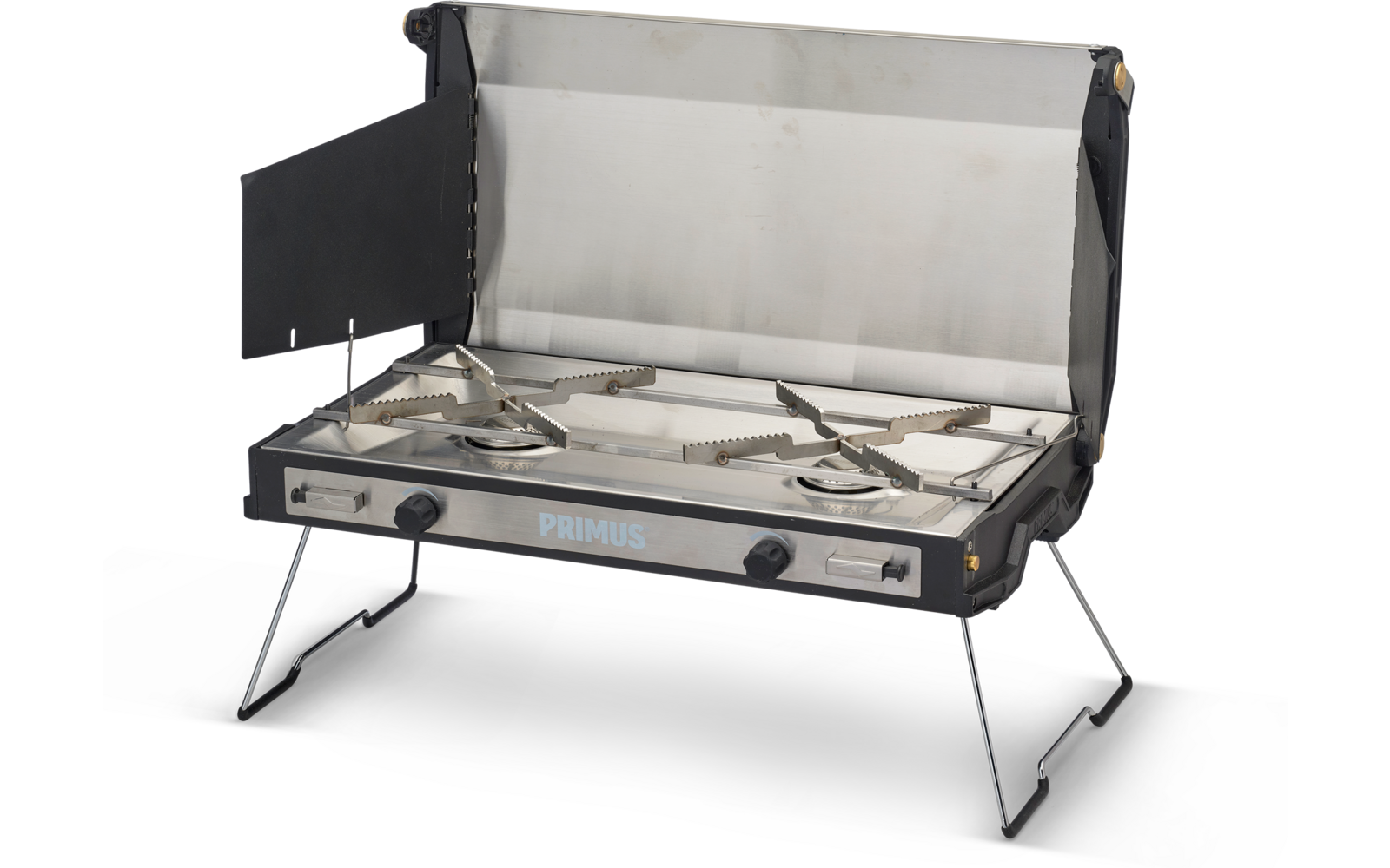 Bakside av Gasskoker Tupike II 2-bluss 2x3000 W stålramme