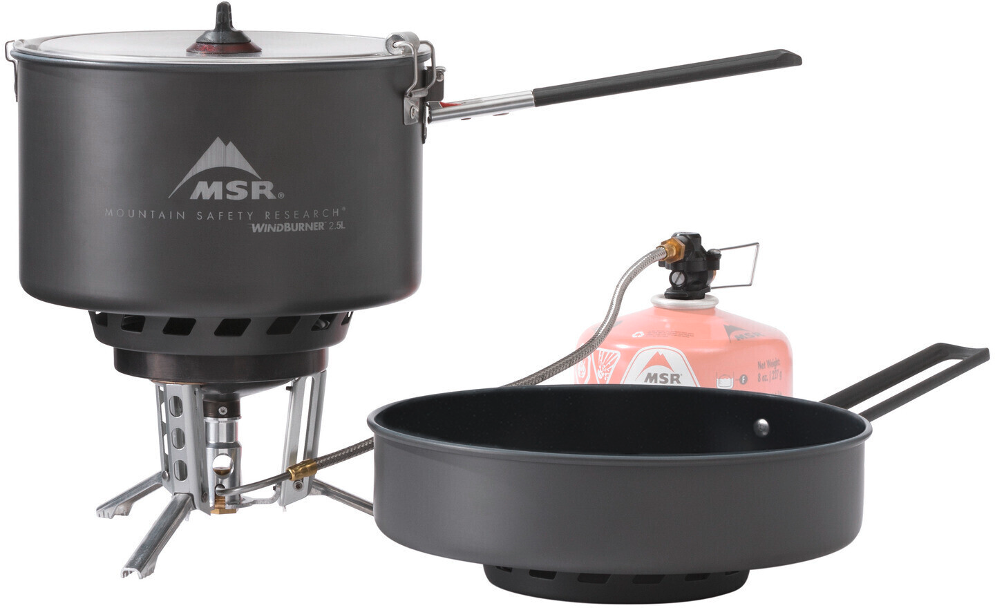 Gasskoker WindBurner Combo med 2,5l gryte og panne sett forfra