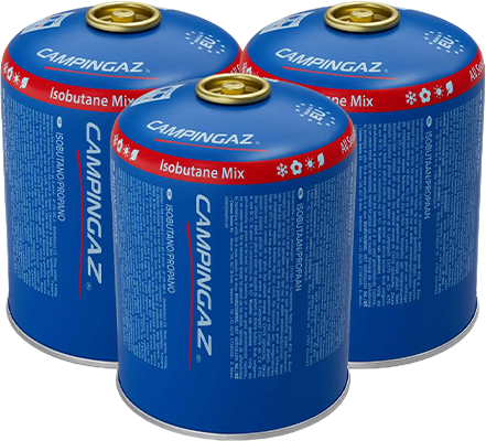 Gasspatron CV470 helårs isobutan/propan 3-pakk 425 g forfra
