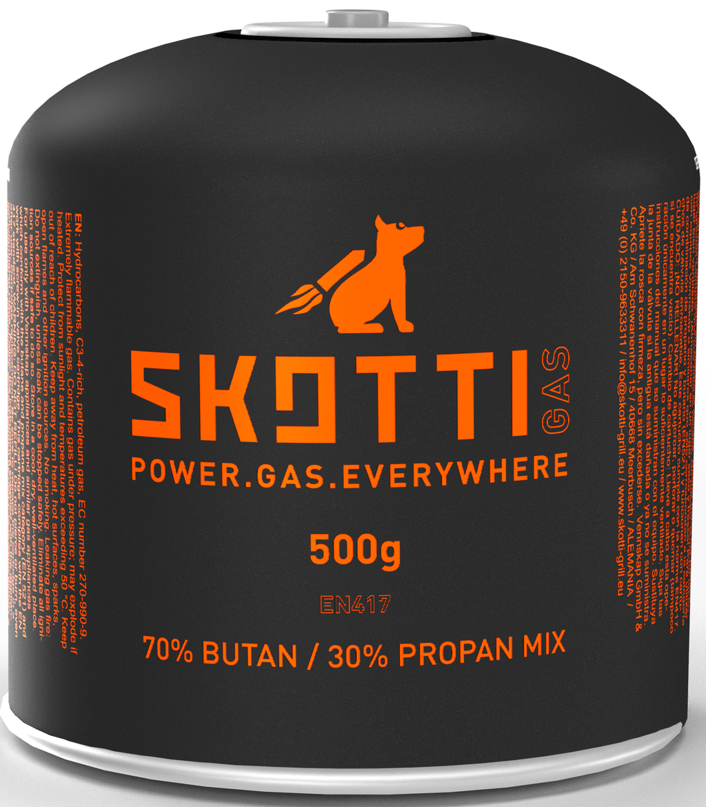 Gasspatron med skrugjenge propan-butan 500 g - Skotti forfra