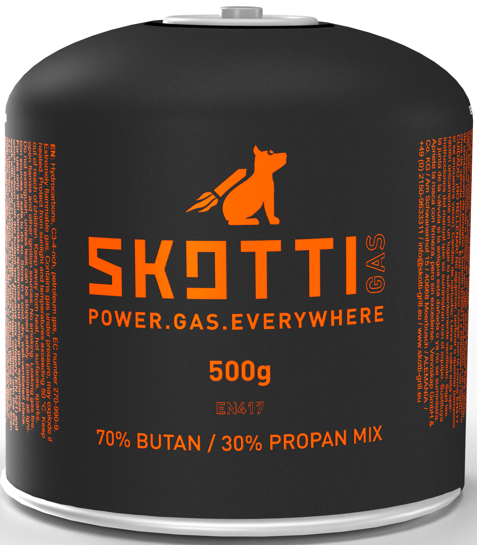 Gasspatron med skrugjenge propan-butan 500 g - Skotti forfra