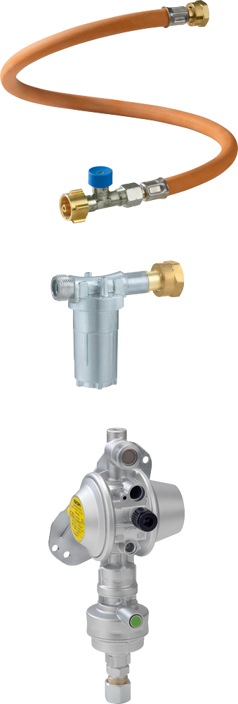 Gassregulator Caramatic DriveOne sett for enkeltflaske - GOK forfra