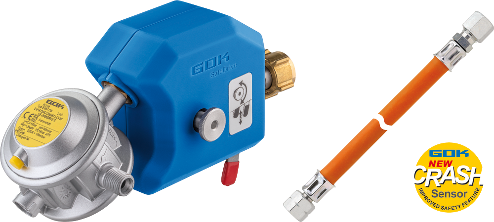 Gassregulator Caramatic SafeDrive med krasjsensor 30 mbar forfra