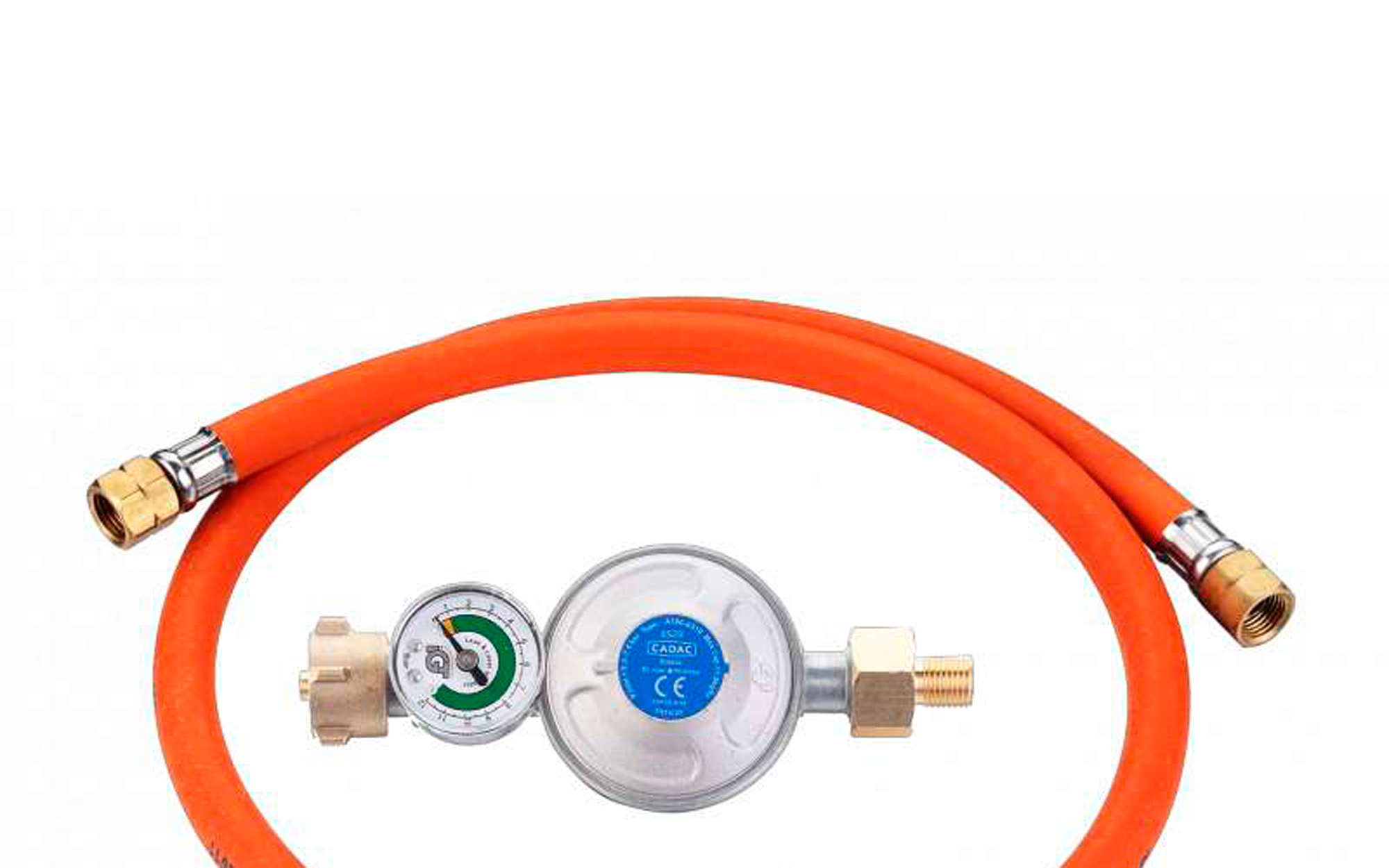 Gassregulator med overtrykksventil 50 mbar og 85 cm slange - CADAC for gasskobling