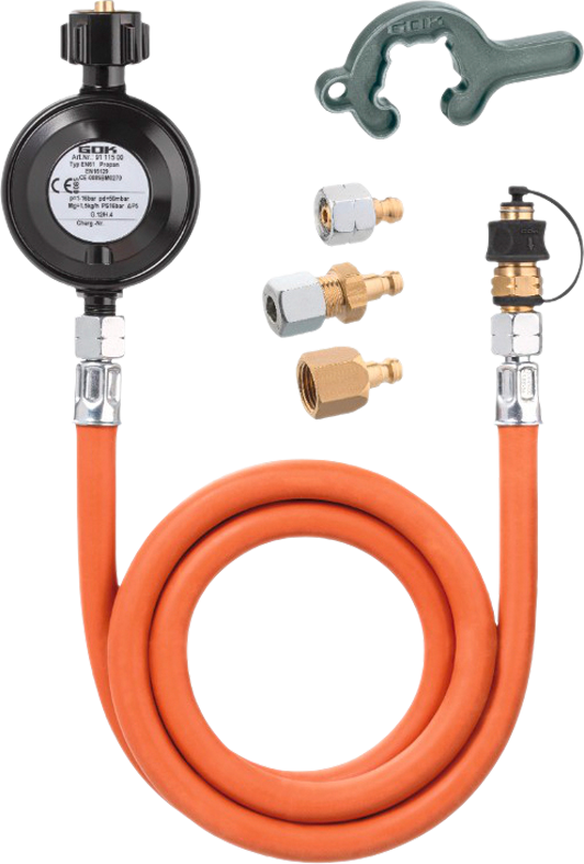 Gassregulator med slangesett EN61 hurtigkobling - GOK for sikker gasskobling