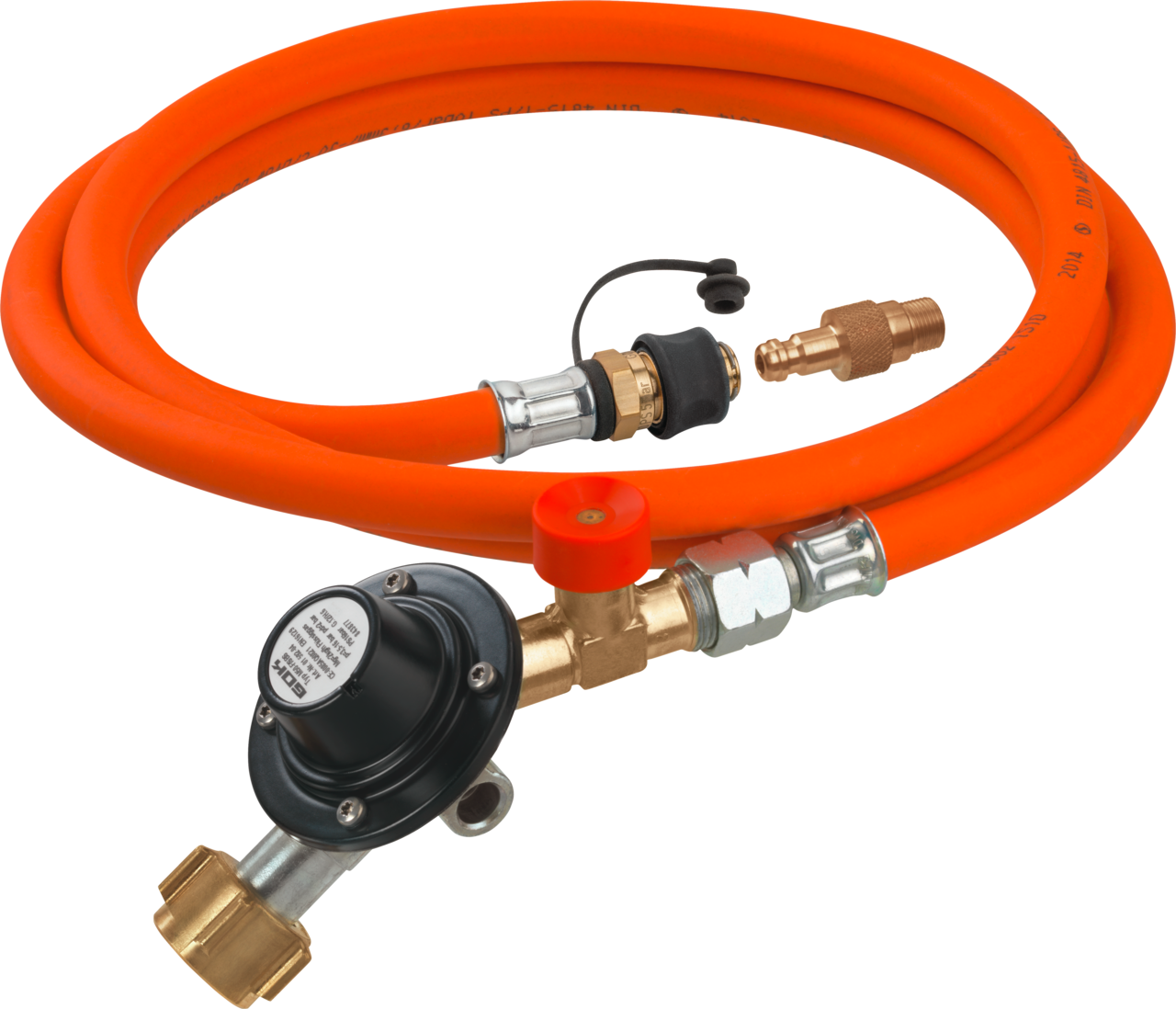 Gassregulator-slangesett M50-F 2 kg/h 2 bar med slangbruddventil fra GOK
