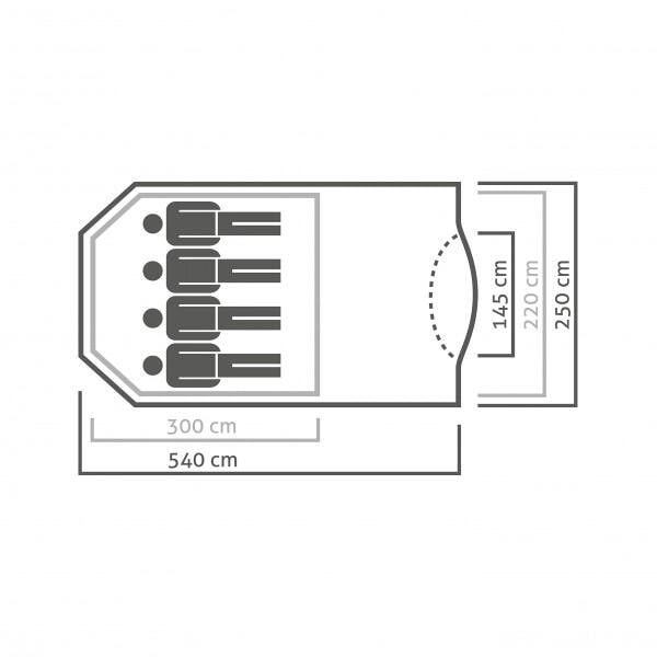 Geodettelt Alpine Lodge IV 4-personer 250x540 cm 14 kg detalj av stenger