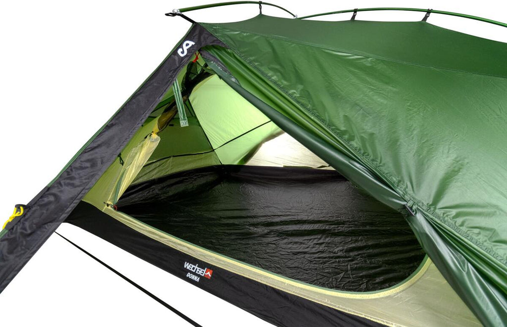 Geodettelt DONNA 2-persons 230x210 cm grønn åpnet inngang