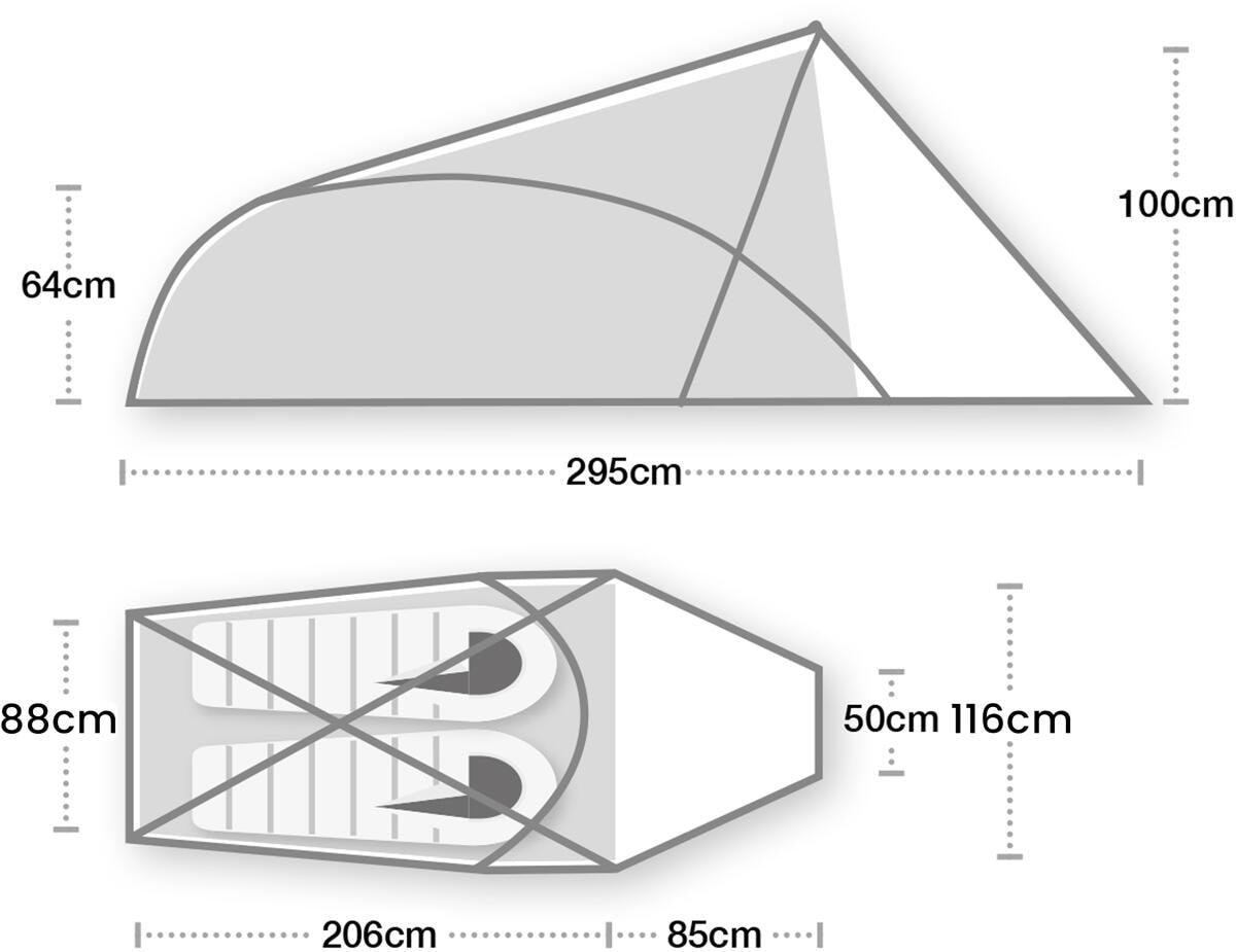 Geodettelt Voyager Lite 2-pers 295x116cm nærbilde av inngang