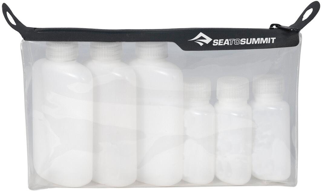 Gjennomsiktig væskepose 960 ml TPU med 6 flasker Sea to Summit for håndbagasje