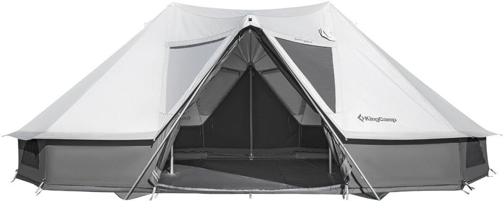 Glamping-telt Khan Palace forfra med innganger