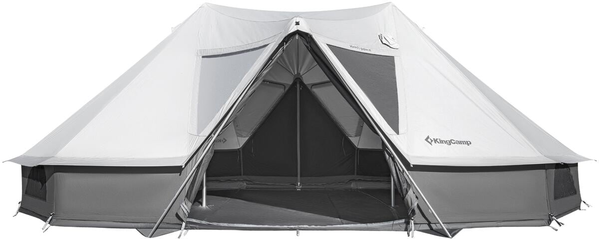 Glamping-telt Khan Palace forfra med innganger