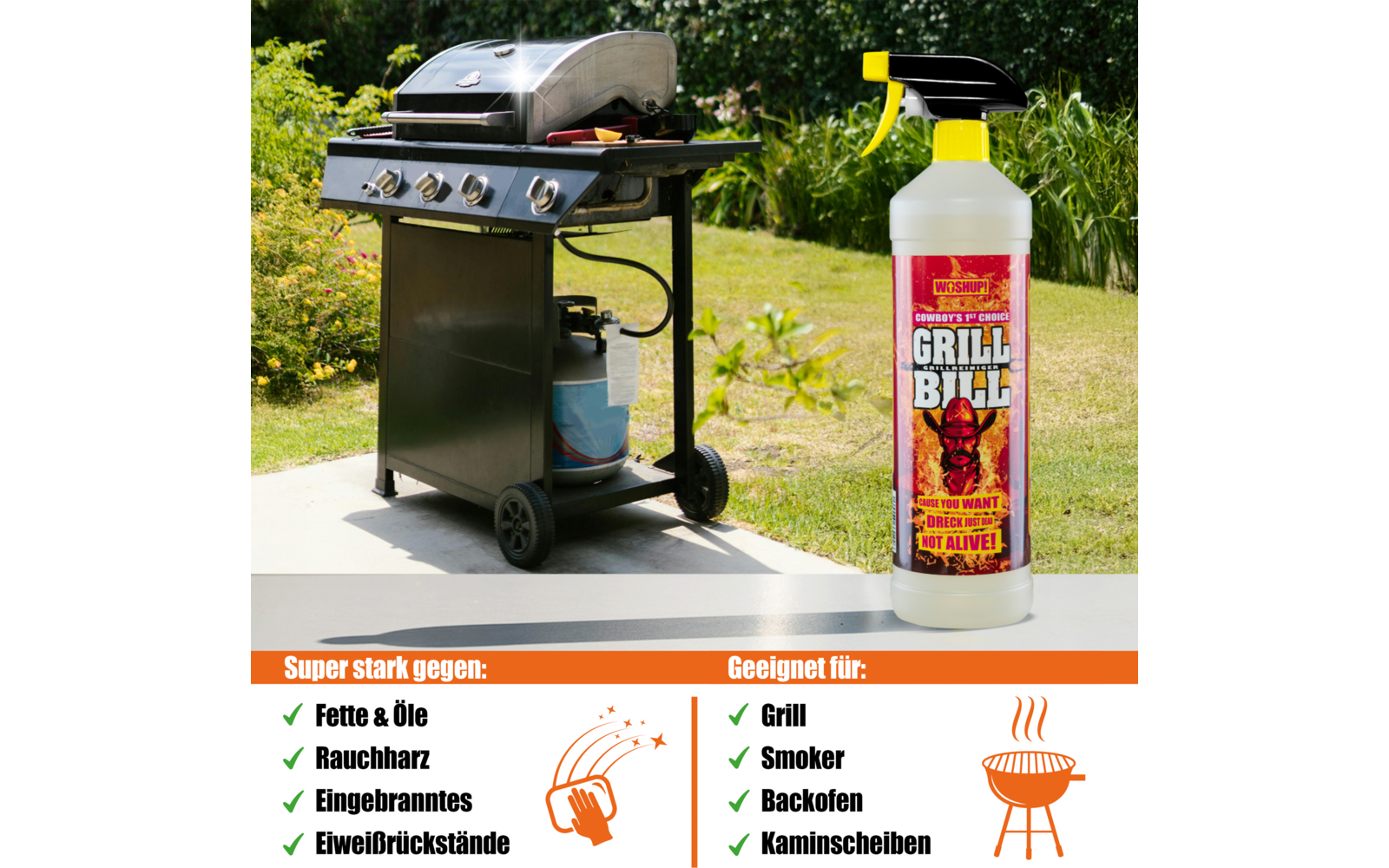 Grill Bill grillrens 1 liter for grill og ovn bakside