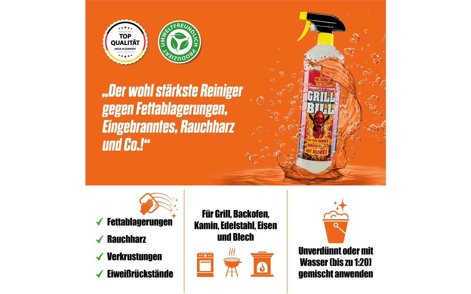 Grill Bill grillrens 1 liter for grill og ovn nærbilde spray
