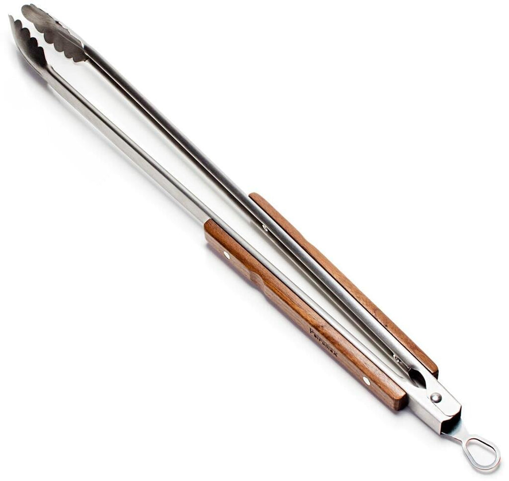 Grill- og kulltang 56 cm rustfritt stål med trehåndtak forfra