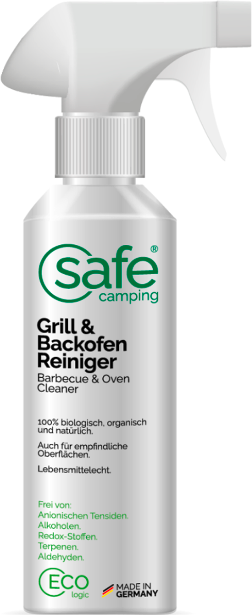 Grill- og stekeovnsrens 250 ml alkoholfri - SAFE CAMPING forfra
