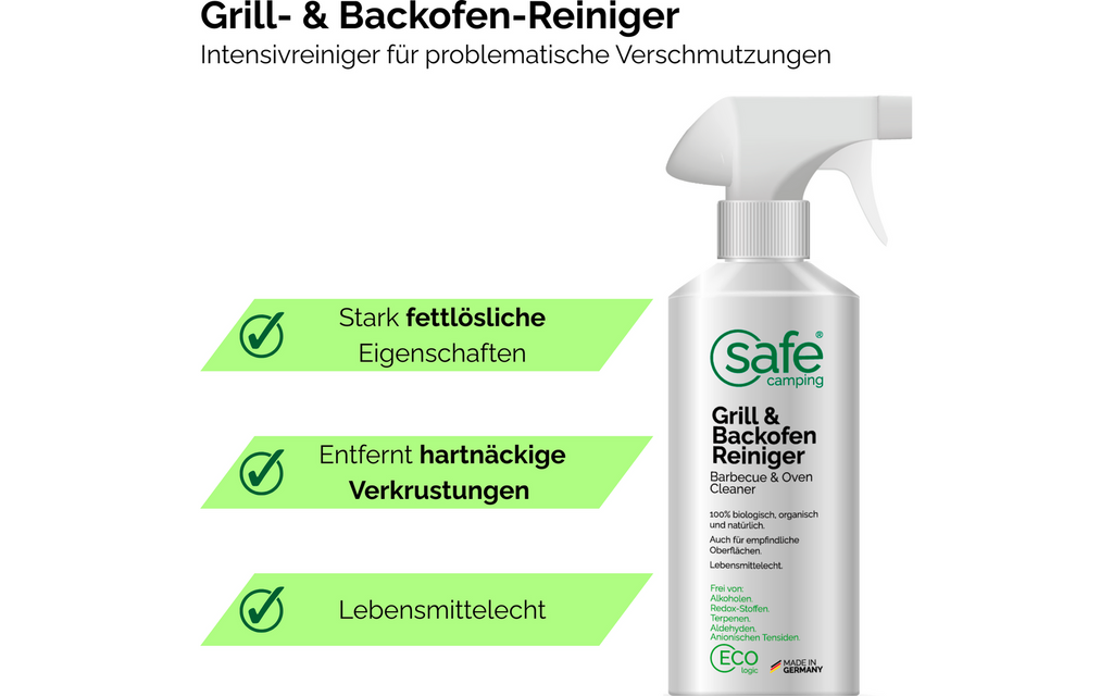 Grill- og stekeovnsrens 250 ml alkoholfri - SAFE CAMPING montert på hylle