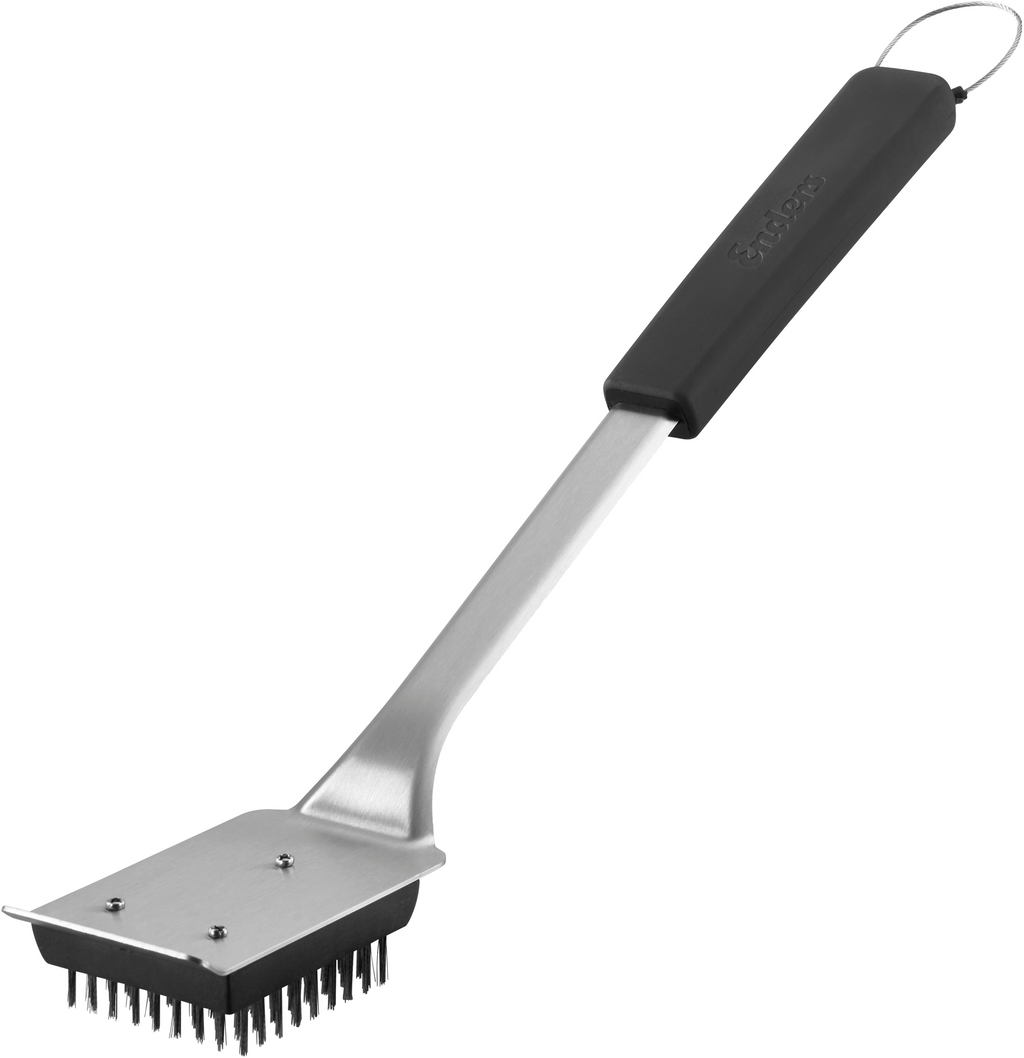 Grillbørste i rustfritt stål med soft-touch grep sett forfra