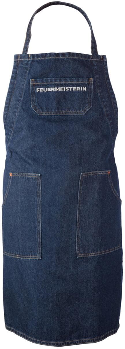 Grillforkle i denim med 2 lommer, justerbar 90x70 cm - Feuermeisterin forfra