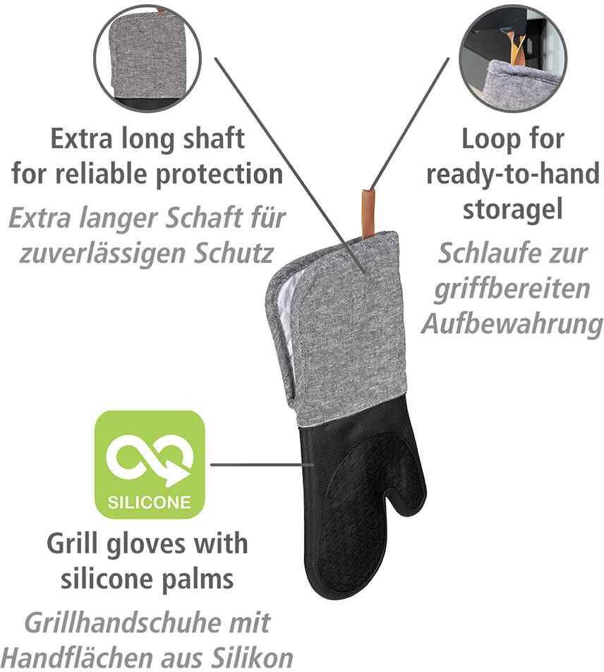 Grillhansker Ada silikon svart 38 cm lange nærbilde av tekstil