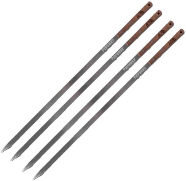 Grillspyd 4-delt rustfritt stål 40 cm valnøttgrep forfra