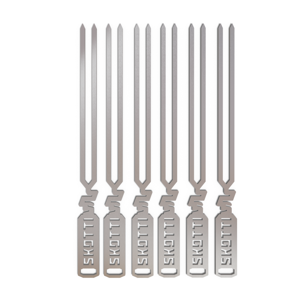 Grillspyd Pikes for Skotti Grill 6 stk 28 cm rustfritt stål forfra